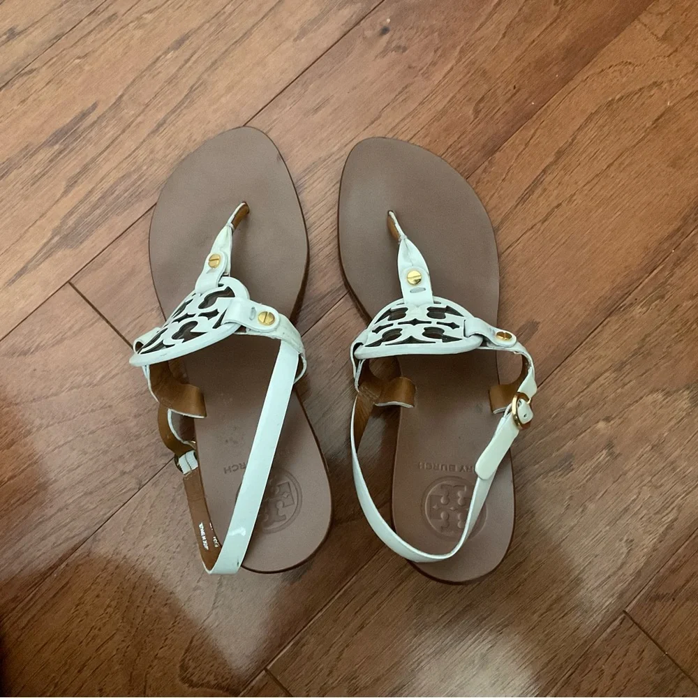 Tory Burch Miller Holly Ivory Patent Slingback Heeled Sandal Size 8.5m Summer
